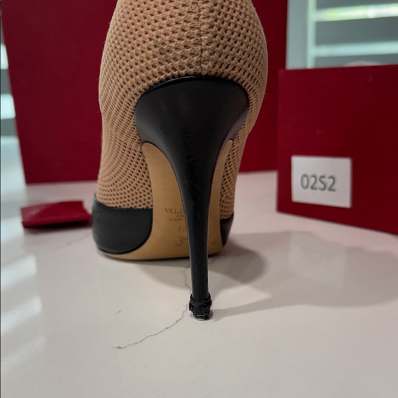 Valentino Garavani Beige Mesh and Black Leather Studded Ankle Boot - Picture 4 of 16